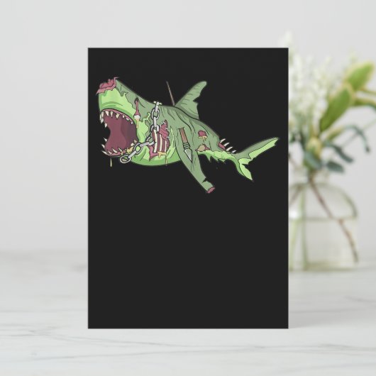 Cool Shark Zombie Funny Lazy DIY Halloween Costum Bedankkaart (Staand voorkant)