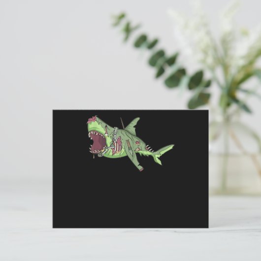 Cool Shark Zombie Funny Lazy DIY Halloween Costum Briefkaart (Staand voorkant)