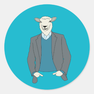 Cool Sheep Head Man in een pak Ronde Sticker