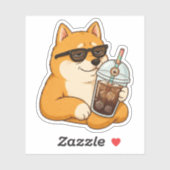 Cool Shiba Inu Iced Coffee Aesthetic Sticker (Vel)