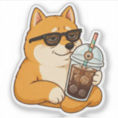 Cool Shiba Inu Iced Coffee Aesthetic Sticker (Voorkant)
