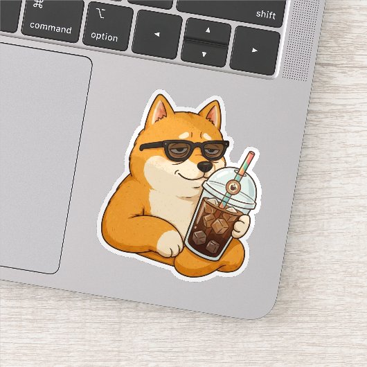Cool Shiba Inu Iced Coffee Aesthetic Sticker (Detail)