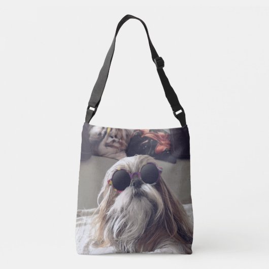 Cool Shih Tzu lange haar  zonnebril Foto Crossbody Tas (Achterkant)
