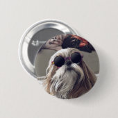Cool Shih Tzu lange haar  zonnebril Foto Ronde Button 5,7 Cm (Voorkant /achterkant)