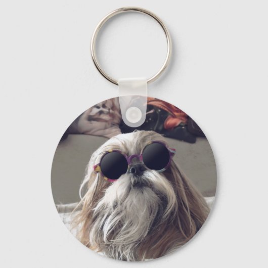 Cool Shih Tzu lange haar  zonnebril Foto Sleutelhanger (Voorkant)