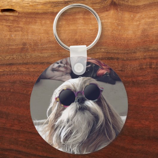 Cool Shih Tzu lange haar  zonnebril Foto Sleutelhanger (Voorkant)