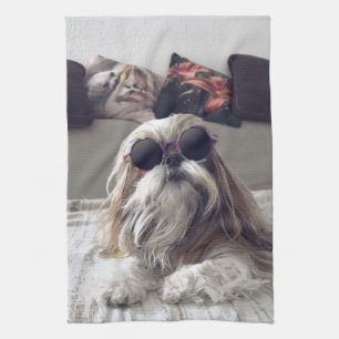 Cool Shih Tzu lange haar zonnebril Foto Theedoek