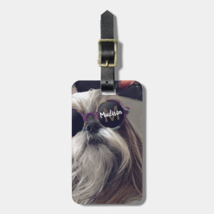 Cool Shih Tzu  retro bril Foto Monogram Bagagelabel