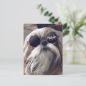 Cool Shih Tzu  retro bril Foto Monogram Briefkaart (Staand voorkant)