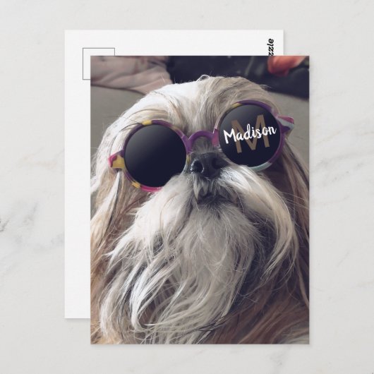 Cool Shih Tzu  retro bril Foto Monogram Briefkaart (Voorkant / Achterkant)
