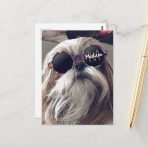 Cool Shih Tzu  retro bril Foto Monogram Briefkaart