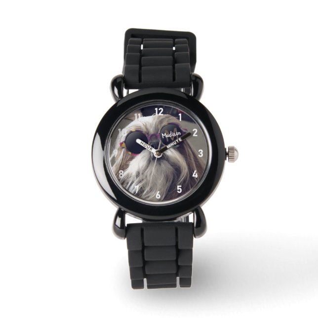 Cool Shih Tzu  retro bril Foto Monogram Horloge (Voorkant)