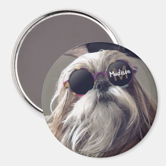 Cool Shih Tzu  retro bril Foto Monogram Magneet (Voorkant / Achterkant)