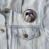 Cool Shih Tzu  retro bril Foto Monogram Ronde Button 5,7 Cm (In situ)