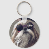 Cool Shih Tzu retro bril Foto Monogram Sleutelhanger (Voorkant)