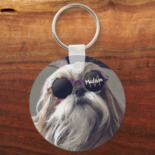 Cool Shih Tzu  retro bril Foto Monogram Sleutelhanger