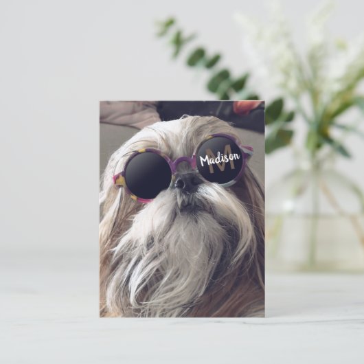 Cool Shih Tzu vintage retro bril Foto Monogram Briefkaart (Staand voorkant)