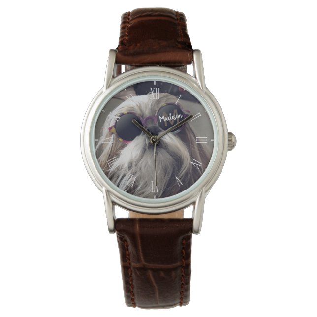 Cool Shih Tzu vintage retro bril Foto Monogram Horloge (Voorkant)