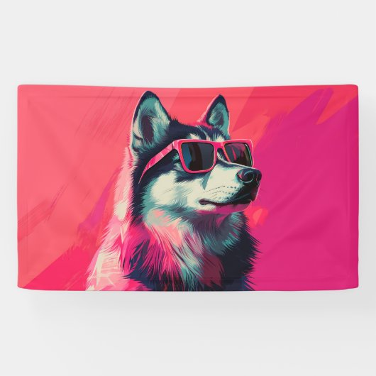 Cool Siberian Husky dog with sunglasses Spandoek (Horizontaal)