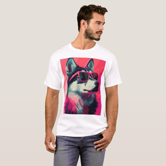 Cool Siberian Husky dog with sunglasses T-shirt (Voorkant volledig)