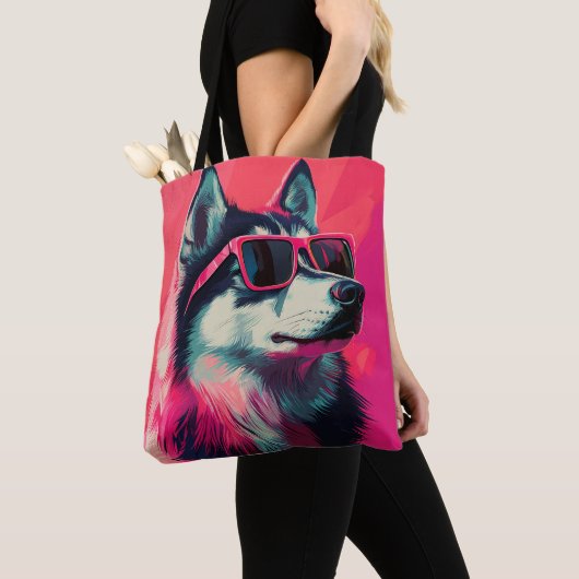 Cool Siberian Husky dog with sunglasses Tote Bag (Dichtbij)