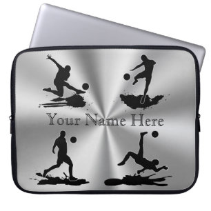 Cool Silver Color Persoonlijke Hoesjes Voetbal 15- Laptop Sleeve