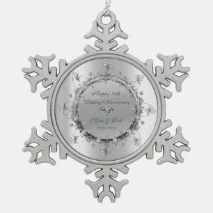 Cool Silver Floral Swirls Wedding Jubileum Tin Sneeuwvlok Ornament
