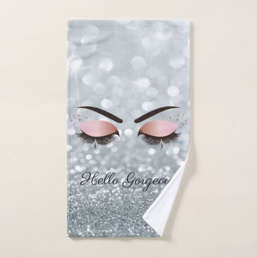 Cool Silver Glitter Bokeh, Faux Lashes Bad Handdoek (Handdoek)
