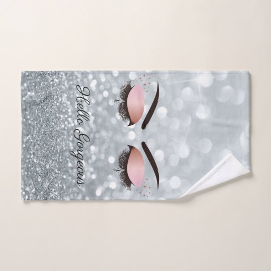 Cool Silver Glitter Bokeh, Faux Lashes Bad Handdoek (Handdoek)
