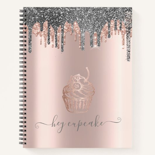 Cool Silver Glitter Drift Roos Gold Cupcake Notitieboek (Voorkant)