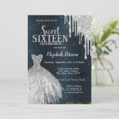 Cool Silver Glitter Drips, Dress Dark Blue Sweet 1 Kaart (Staand voorkant)