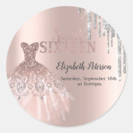 Cool Silver Glitter Drips, Dress Roos Gold Sweet 1 Ronde Sticker