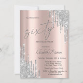 Cool Silver Glitter Drips Roos Gold 60e Verjaardag Kaart (Voorkant)
