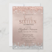 Cool Silver Glitter Drips Roos Gold Sweet 16 Kaart (Voorkant)