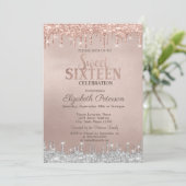 Cool Silver Glitter Drips Roos Gold Sweet 16 Kaart (Staand voorkant)