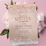 Cool Silver Glitter Drips Roos Gold Sweet 16 Kaart<br><div class="desc">Een modern,  chic en glamoureus Sweet 16 met glitterdruppels op een gouden achtergrond van het roos.</div>