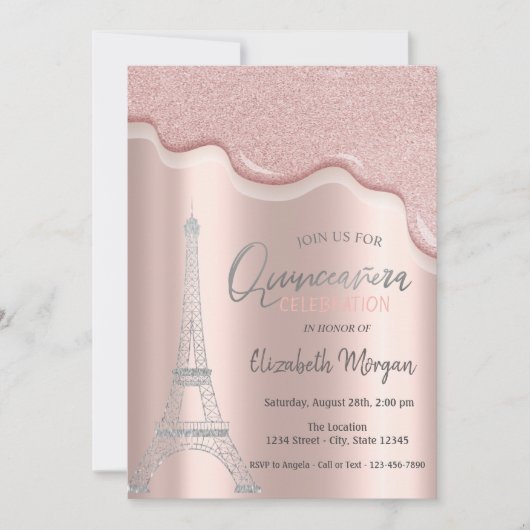 Cool Silver Glitter Drivers, Eiffeltoren Quinceañe Kaart (Voorkant)