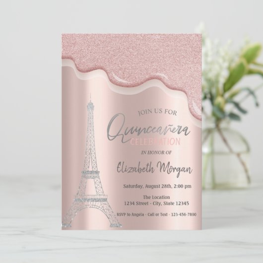 Cool Silver Glitter Drivers, Eiffeltoren Quinceañe Kaart (Staand voorkant)