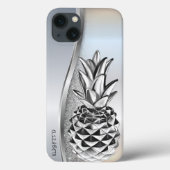 Cool Silver Glitter Metallic Pineapple Tropisch Case-Mate iPhone Case (Achterkant)
