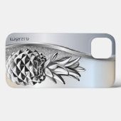 Cool Silver Glitter Metallic Pineapple Tropisch Case-Mate iPhone Case (Achterkant (horizontaal))