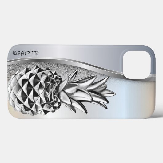 Cool Silver Glitter Metallic Pineapple Tropisch Case-Mate iPhone Case (Achterkant (horizontaal))