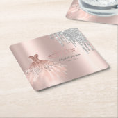 Cool Silver Glitter-schijven, Dress Roos Gold Kartonnen Onderzetters (Schuin)