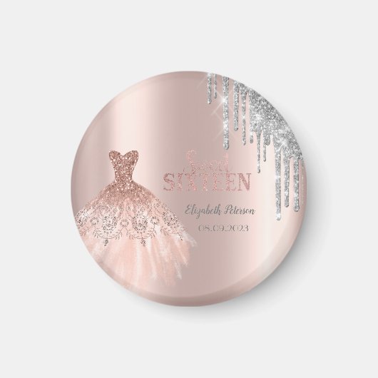 Cool Silver Glitter-schijven, Dress Roos Gold Magneet (Voorkant)