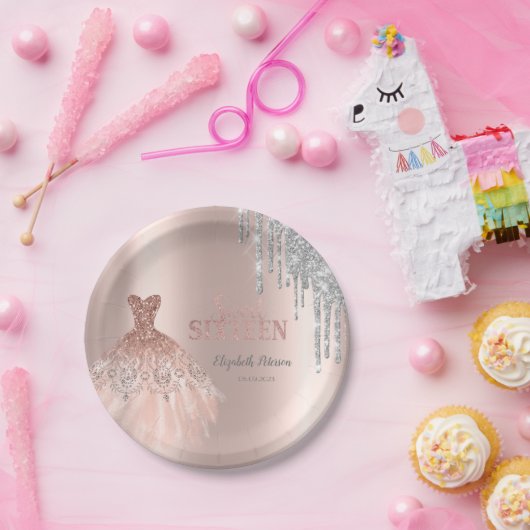 Cool Silver Glitter-schijven, Dress Roos Gold Papieren Bordje (Feest)