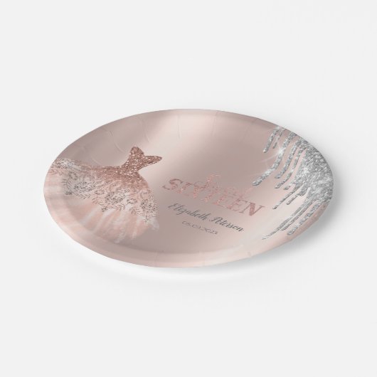 Cool Silver Glitter-schijven, Dress Roos Gold Papieren Bordje (Gekanteld)