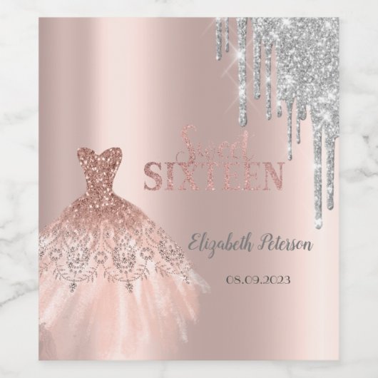 Cool Silver Glitter-schijven, Dress Roos Gold Wijn Etiket (Enkel label)