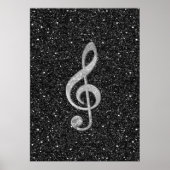 Cool silver glitter shining effects treble clef poster (Voorkant)