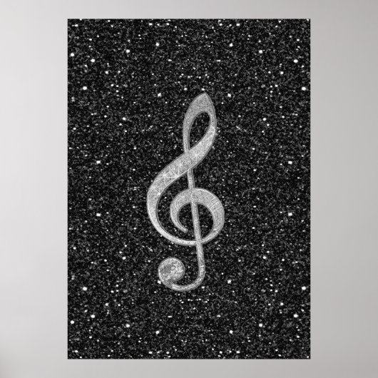 Cool silver glitter shining effects treble clef poster (Voorkant)