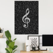 Cool silver glitter shining effects treble clef poster (Thuiskantoor)
