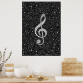Cool silver glitter shining effects treble clef poster (Keuken)